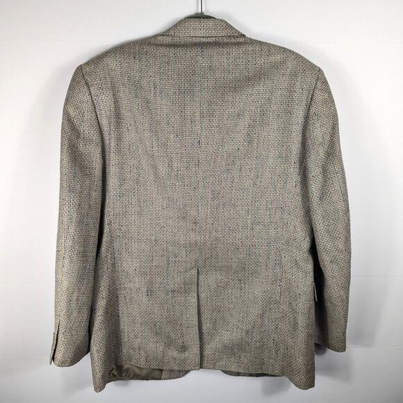 Norm Thompson 41R 100% Silk Tweed Blazer Men Beige Textured Jacket Vintage Woven - Picture 2 of 7